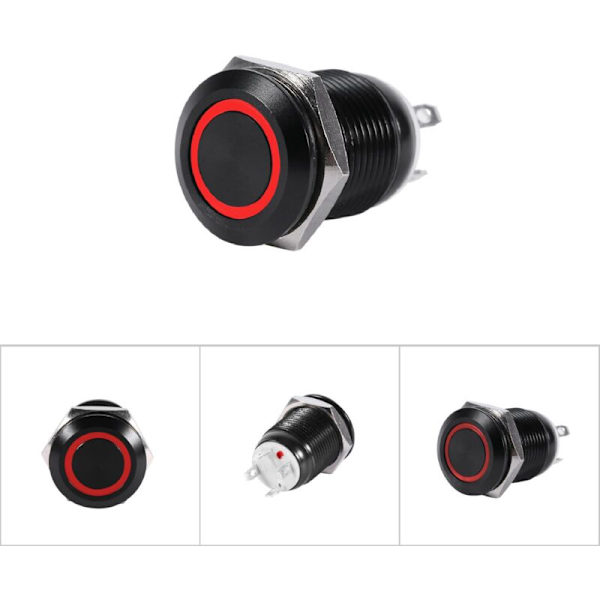 Bil 12mm LED-lys Momentary Trykknap Rocker Switch Sort Hus 2A