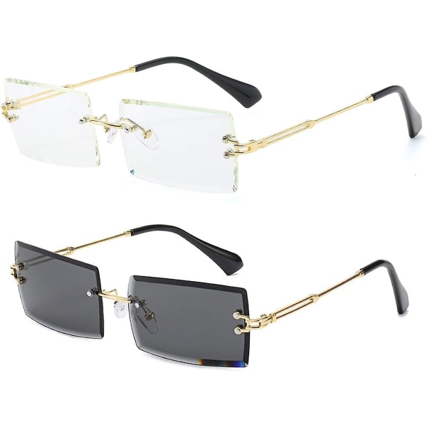 Ultralette kantløse rektangulære solbriller til kvinder/mænd, Fashion Square Uv400-briller, Unisex-brille med metalstel