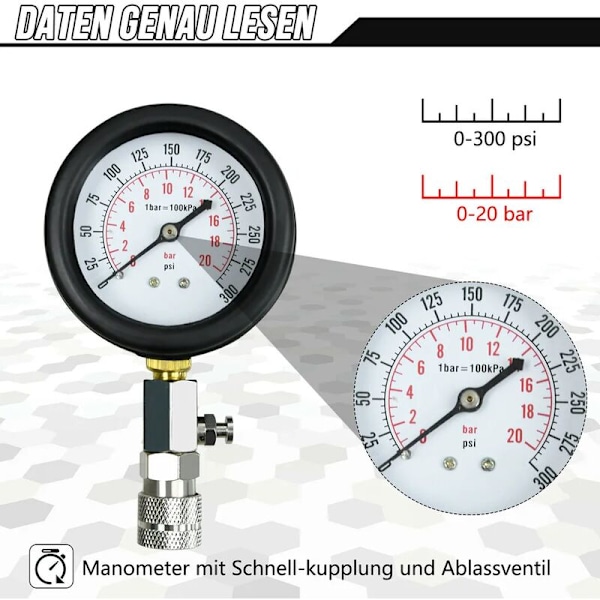 Automobil Kompressionstester Motorcykel Auto Gauge Test kit Kompressionsmåler