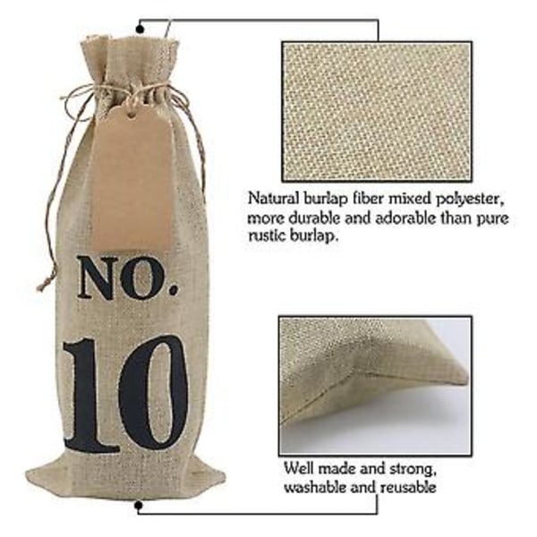 10 stk. Jute Vinposer Med Mærker Til Blindsmagning af Vin, Nummererede Hessian Klud Glasflaske Gave B
