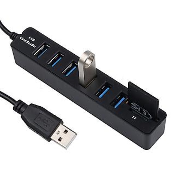 USB Hub 6 Port USB 2.0 Data Hub Splitter USB Förlängning Lagring Minneskortläsare för PC Laptops