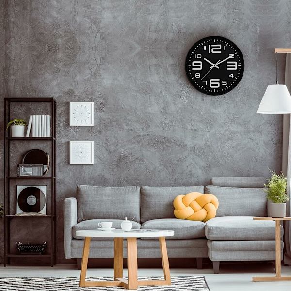 Tyst väggklocka, 30 cm tyst kvartsklocka, batteridriven, modern stil designad för hem, kontor och skola (svart)