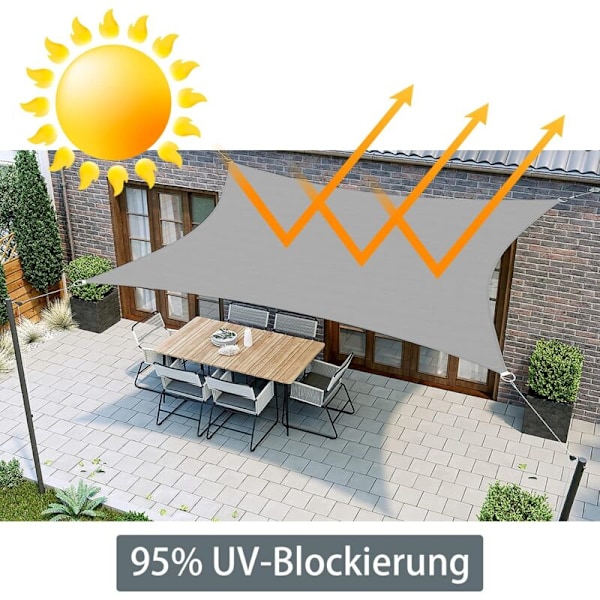 Vanntett rektangulær skygge, Oxford Polyester 95% UV-beskyttelse, rivebestandig, utendørs solbeskyttelse for hage, balkong, terrasse, uteplass, C