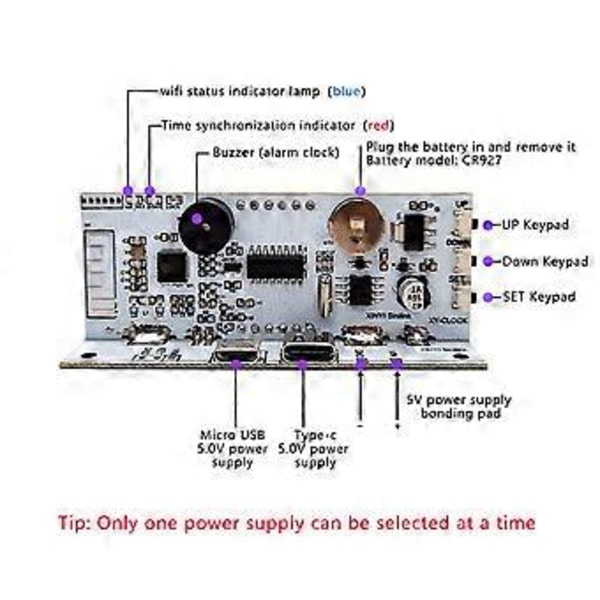 Wifi Tidtjeneste Ur Modul Automatisk Ur DIY Digitalt Elektronisk Ur Trådløst Netværk Tidtjeneste Blå