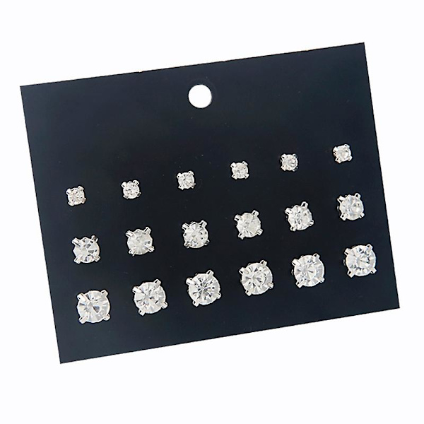 9 par runde Cubic Zirconia øreringe Stud smykker dekoration til kvinder pige