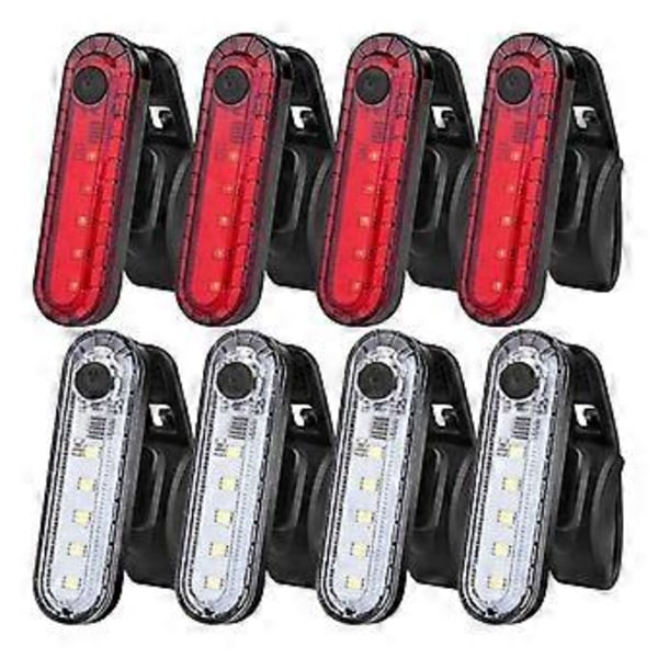 8Pak USB Genopladelig LED Cykelbaglygte, Forlygte og Baglygte til Cykelcykling