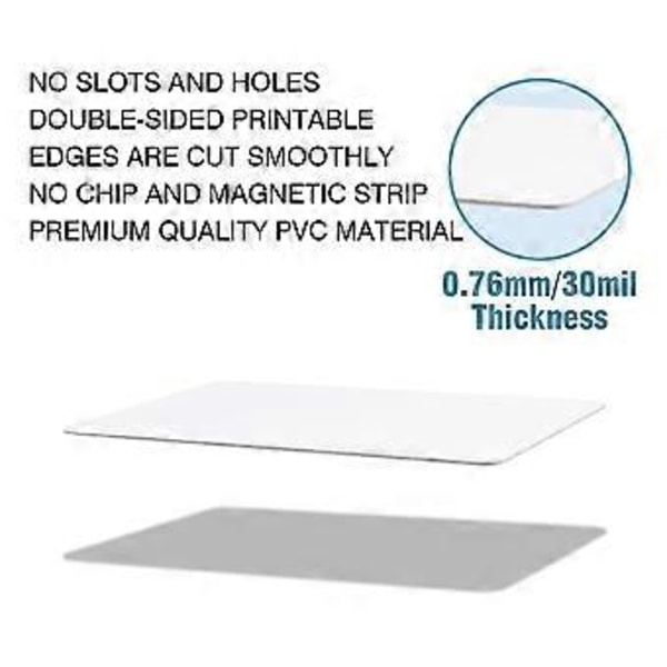 20-pack Premium Blanko PVC-kort, CR80 30Mil Grafisk Kvalitet Vita Plastkort för Foto ID-bricka Skrivare