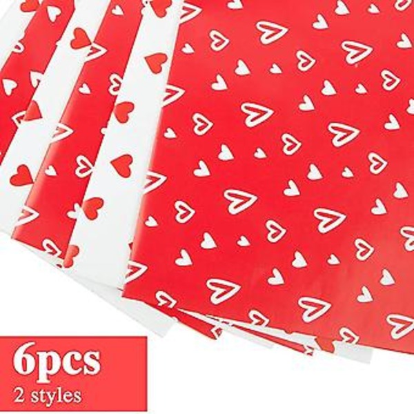 Presentpapper med kärlekshjärtan, 6 ark, Alla hjärtans dag, bröllopsdag, 70 cm x 50 cm