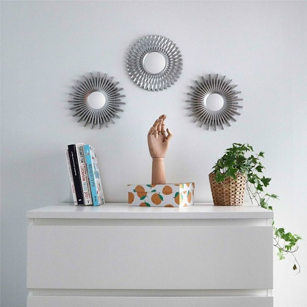 Väggmonterade speglar 3-pack  Silverfärgade speglar för vardagsrum, heminredning och sovrum Runda speglar för upphängning och väggdekoration  Små speglar, Shabby