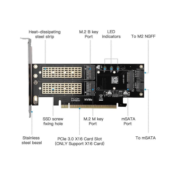 M.2 Nvme Ssd Ngff To Pcie 3.0 X16 Adapter M Key B Key Msata Pci Expansion Sata 3 In 1 Converter Ris