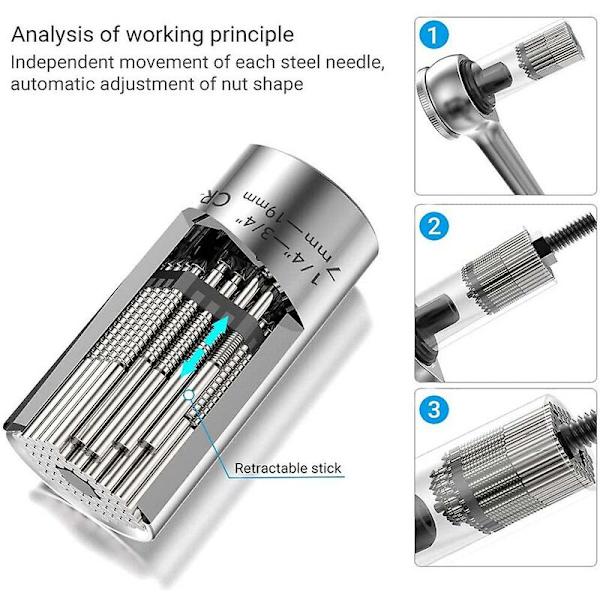 Universell momentnyckel magisk skiftnyckelgrepp multifunktionell universell spärrhylsa 7-19mm borrchuckadapter handverktyg Ett set