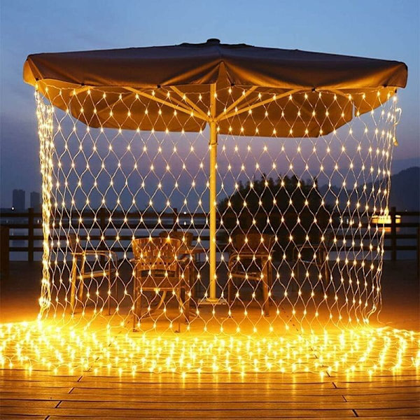 Utendørs LED-lysgirlander 3 x 2 m - Lysnett med 8 moduser for jul, halloween, hage, bryllup innendørs dekorasjon, IP44 vanntett (3 x 2 m, varm