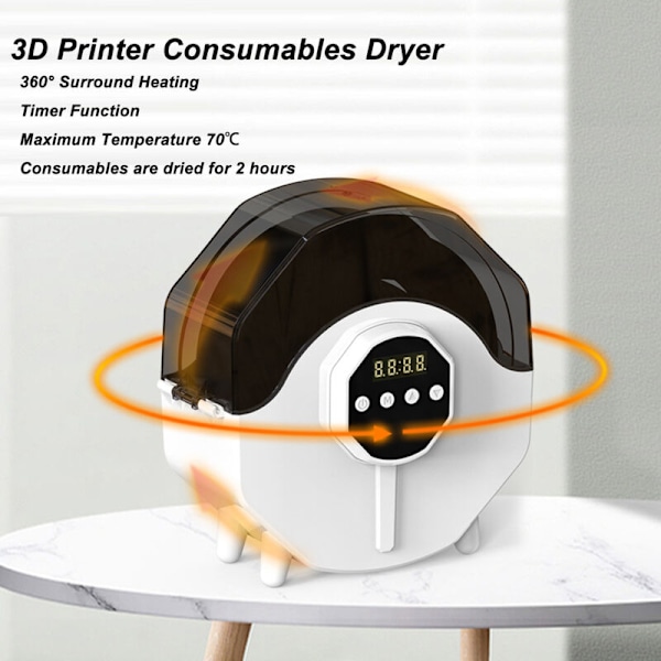 3D-skriverfilamenttørker med 360 graders oppvarming, 3 temperaturnivåer, filamentlagringsboks AC100-240V