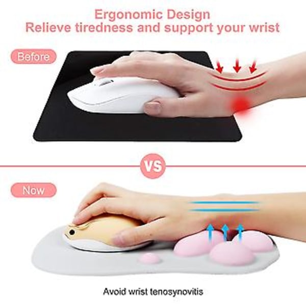 Kattmusmatta med handledsstöd, bärbar ergonomisk matta (grå)