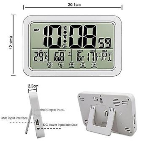 Digitala elektroniska digitala väckarklockor för skrivbord, sovrum, vit