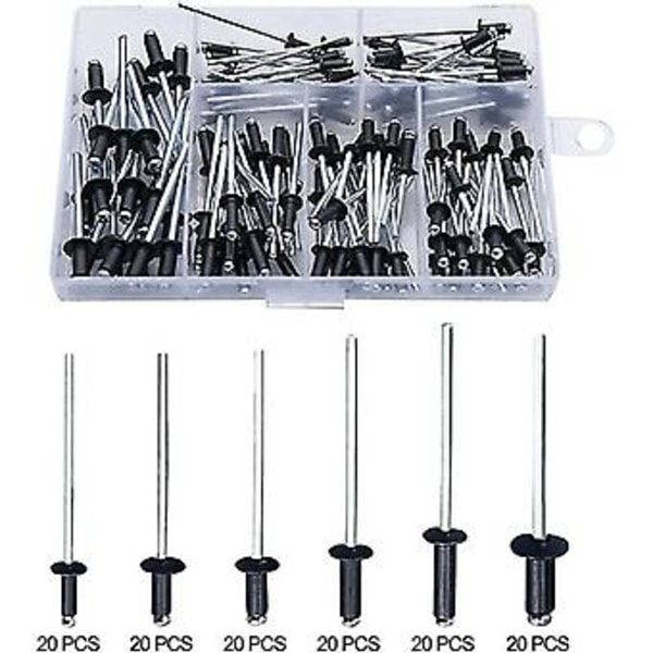 Black Rivet 120 Stk Blindnagler Nagler Med Boks Aluminium Nagler Popnagler Popnagler Sortiment Åpne Runde Nagler Aluminium Blindnagler Kuplet Hode