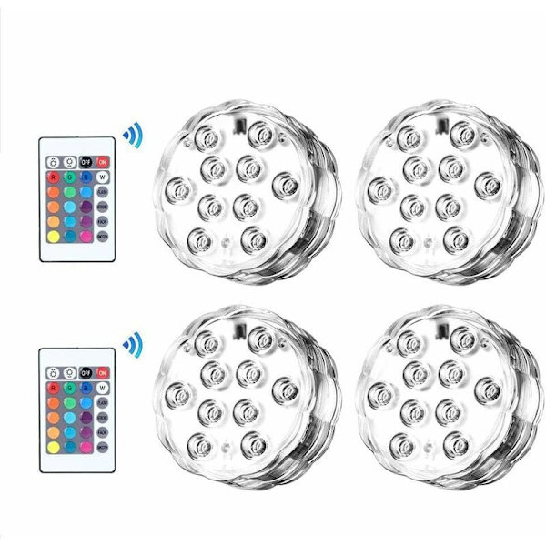 Vanntett LED-lys, vanntett RGB flerfarget LED-belysning med fjernkontroller, IP68 belysning undervannslys for akvarium badekar svømming