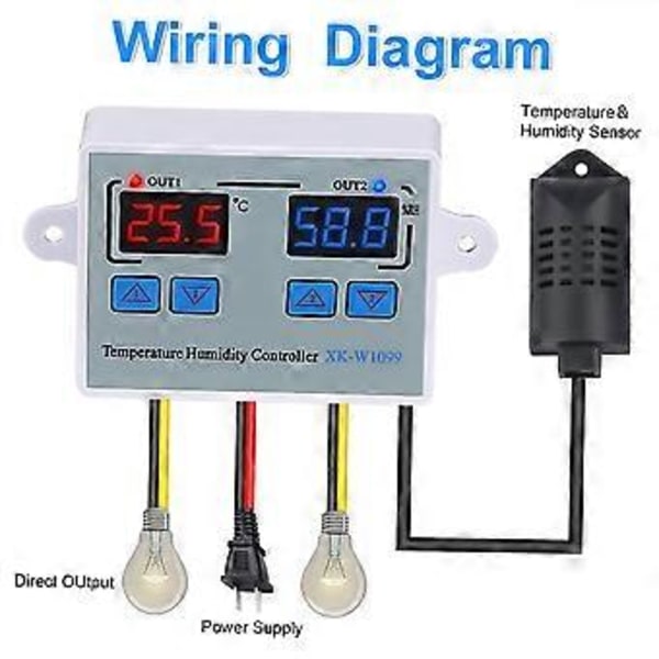Dobbel Digital Temperatur- og Fuktighetskontroller Hjem Kjøleskap Termostat Fuktighetsregulator Termometer Hygrometer XK-W1099 AC110-220V
