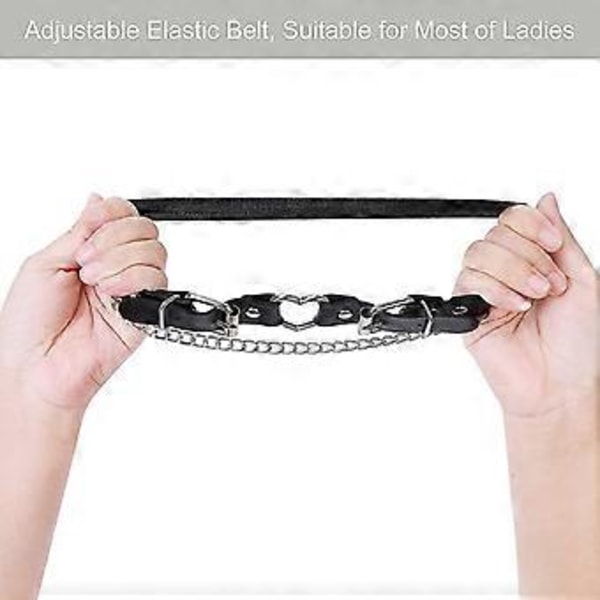 2-pak Læder Benstrømpebånd med Kæde, Elastisk Rock Hjerte Lårstrømpebånd til Damer