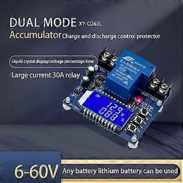 DC6-60V 30A Batteriopladningskontrolmodul Beskyttelseskort Oplader Tidsafbryder LCD-display XY-CD63L