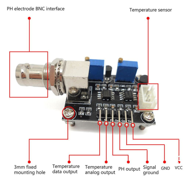 Ph0-14 Värde Detekteringssensor Modul + Ph Elektrod Prob Bnc För Arduino