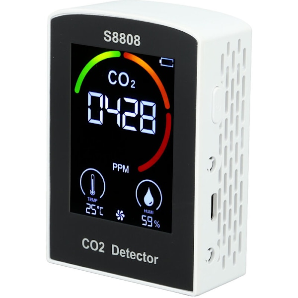 CO2-detektor med display, ABS-batteri, USB-opladning, multifunktions CO2-monitor til indendørs, kontor, soveværelse