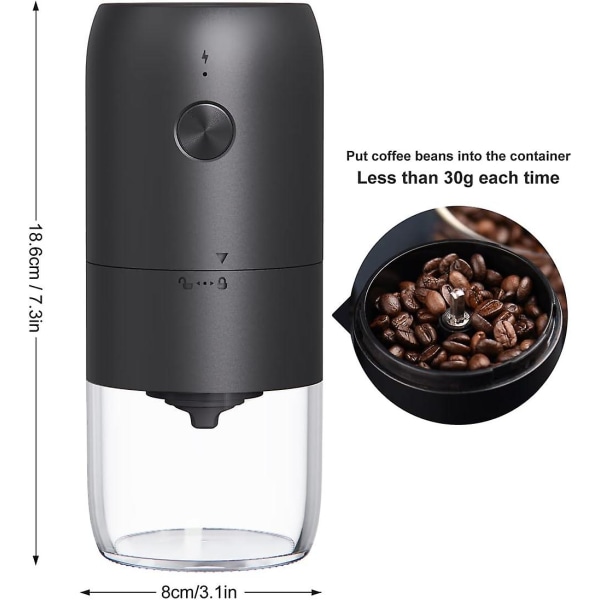 Elektriska kaffekvarnar, bärbar One Touch elektrisk kryddkaffebönskvarn med justerbar grovhet keramiska grader, med ren borste,