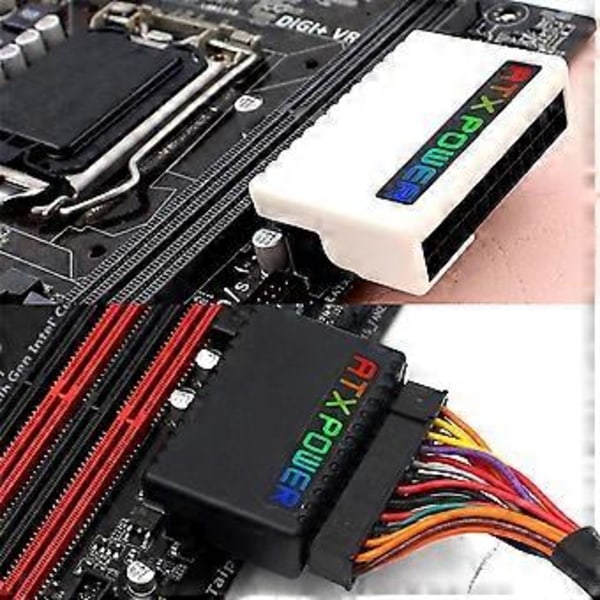 ATX 24 Pin - 90 asteen virtapistokesovitin RGB-emolevyn virtalähdekaapeli modulaarinen DIY-asennustarvike valkoinen