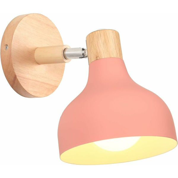Retro inomhusvägglampa justerbar vägglampa i trä och metall väggspotlight för kök ö bar café rosa