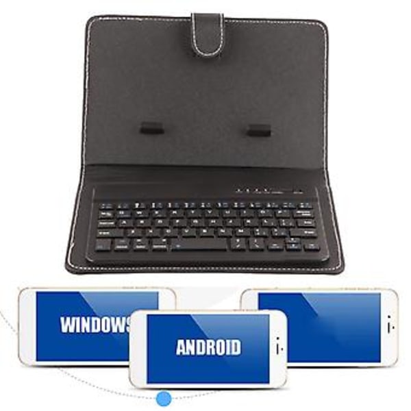 Universelt Trådløst Bluetooth Tastatur Flip Case Deksel med Stativ for IOS/Android Telefoner Svart