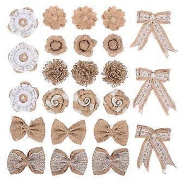 24 stk. i 1 sæt Juteblomst Vintage Håndlavet Linned Materialer Blomsterdekoration til Bryllup Jul DIY