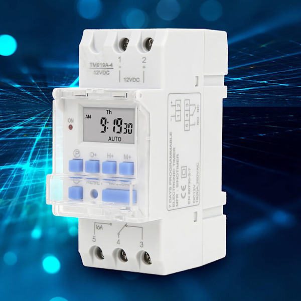 12V DC 16A Ugentlig Timer, LCD-skærm med Nedtællingsfunktion, Aftageligt Batteri