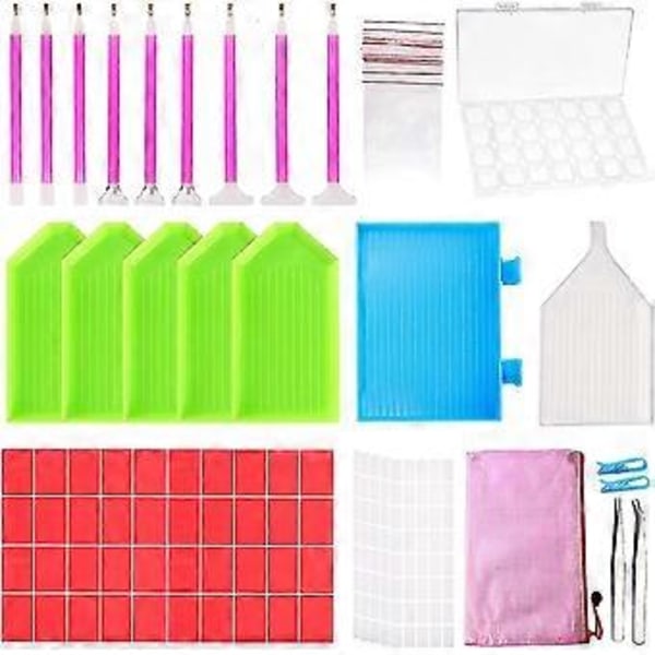 127 kpl 5D DIY timanttimaalaustarvikkeet timanttimaalaustyökalut ristipistotyökalusetti 28 lokeron timanttikirjontalaatikolla ja tarroilla taideaskarteluun