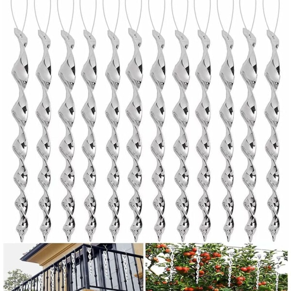 Fugleskræmmer, 12 stk. 30 cm reflekterende afvisningsmidler, dueskræmmer 360 graders spiral reflekterende fugleskræmmer til hjem, have, altan, orkidé
