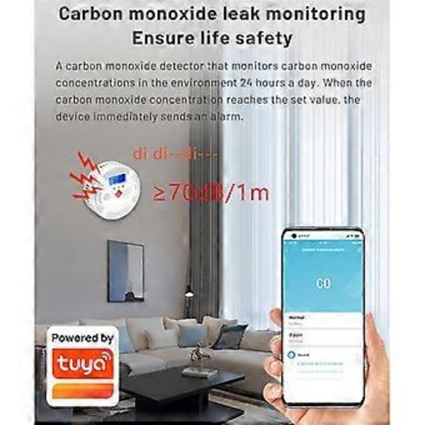 Tuya Wifi Kulilte Detektor med LCD Display 70DB Alarm Lyd CO Gas Sensor Hjem Sikkerhedsbeskyttelse Smart Life