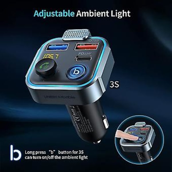 Bil Tand 5.0 Fm Transmitter, Bil Mp3 Afspiller Radio Musik Adapter Charr, S Hænder-