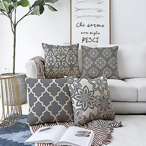 Set med 4 Utekuddöverdrag, 40x40cm Soffkuddfodral och Modernt Kuddfodral för Uteplats Trädgård Vardagsrum Sovrum Dekoration (45 X 45 Cm, Grå)