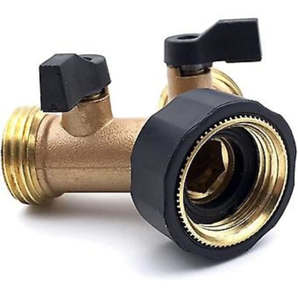 No 3/4 Tomme 2-vejs Splitter Messing Vandslangehane Hurtigkobling, Hanekobling Dobbelt Hanekobling Adapter Havehanekobling Med Individuelle On/off Ventiler, Ga