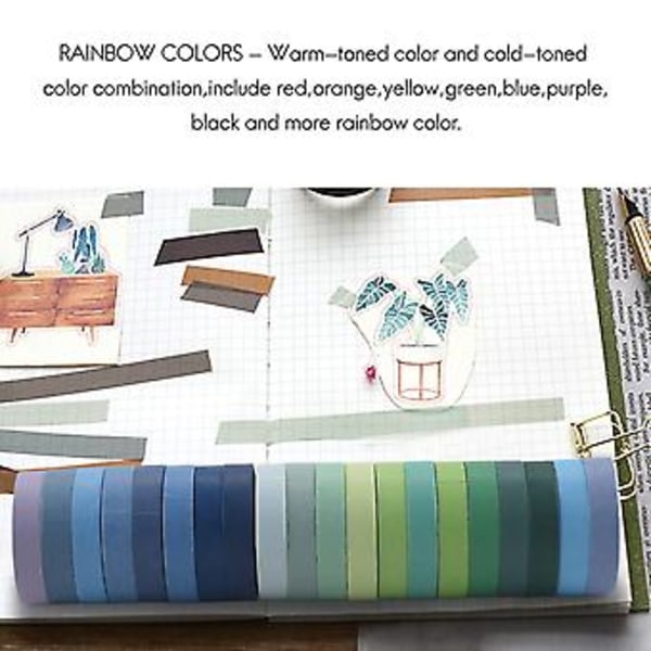 60 Ruller Regnbue Washi Tape Sæt Til DIY R Scra Klistermærke Mas Rat