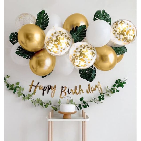 Gyllene födelsedag dekoration, vita och guld ballonger
