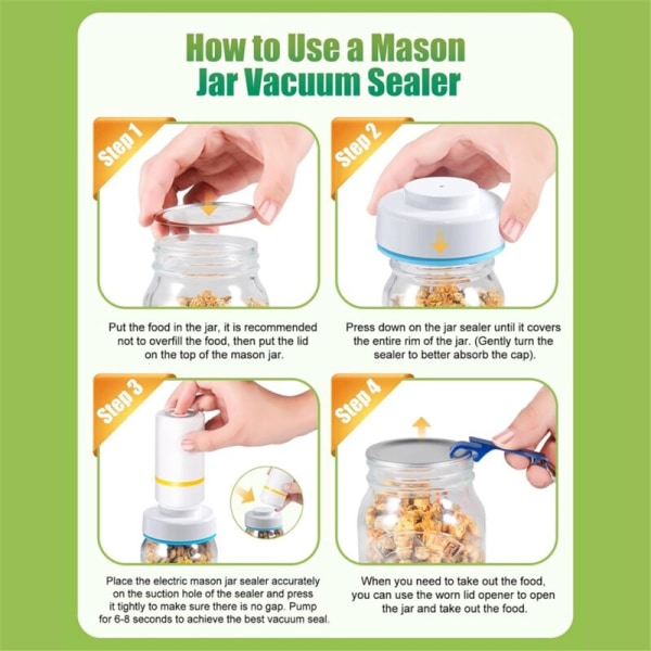 Elektrisk Mason Jar Vacuum Sealer Kit med 16 burklock, Mason Jar Vacuum Sealer, för bred och vanlig mun