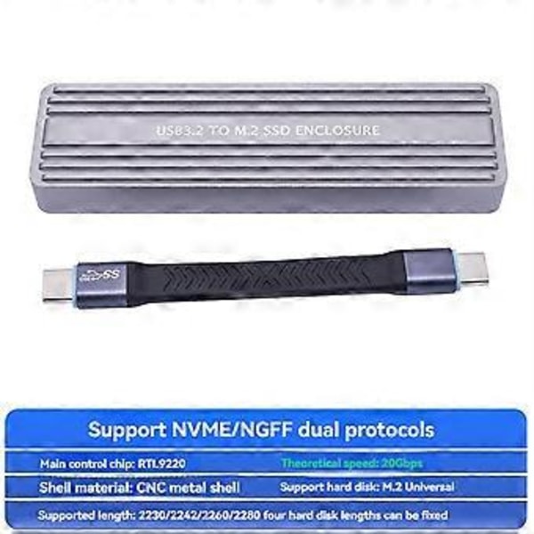 M.2 NVMe NGFF SSD -kotelo USB 3.2 GEN 2 - M.2 SSD 20 Gbps Solid State Drive M.2 -kotelo 2230/2242/2260/2280 SSD -levyille