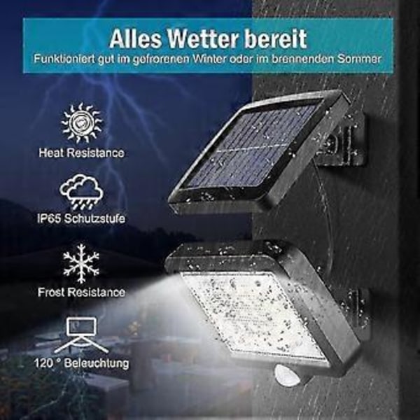 56 LED:n liiketunnistimella varustettu ulkokäyttöön tarkoitettu aurinkovalo, 120 vedenpitävä IP65 aurinkopuutarhavalo 5 metrin kaapelilla