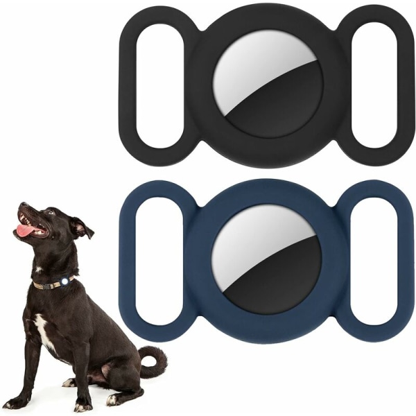 Airtag Silicone Dog Collar for GPS Tracking, Protective Cover Compatible with Apple Airtag Security and Anti-Lost, Collar for Dogs and Cats (Black/B