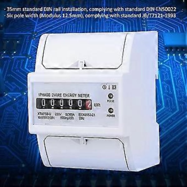 220V DIN-skena Elmätare, Digital 1-fas Elmätare 2-tråds 4p, Xtm75s-u Elmätare Kwh-i c