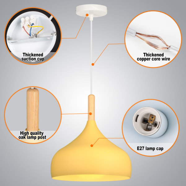 Modern nordisk taklampa i metall och trä med justerbar lampskärm för inomhusbruk, gul