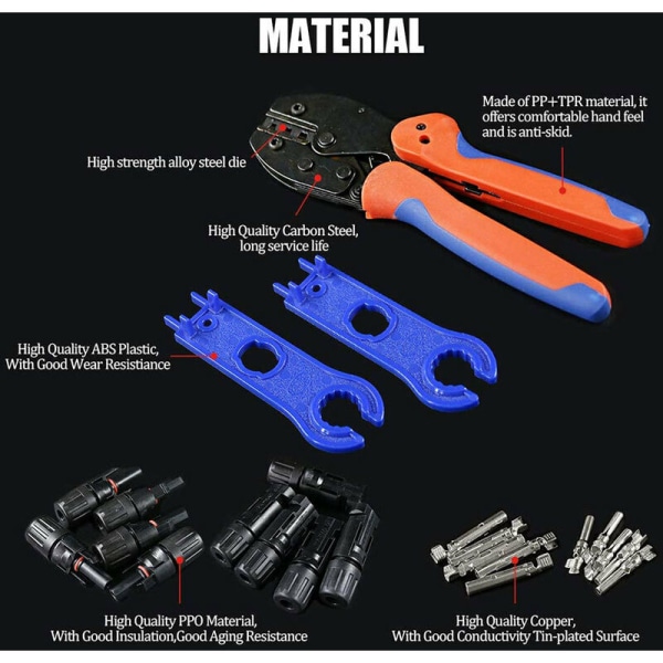 Solcelle-krimpverktøy, 23PCS krimpverktøysett MC4 solkabelkontakt 2,5-6mm² solcellekrimpverktøy for solpanel PV-kabel