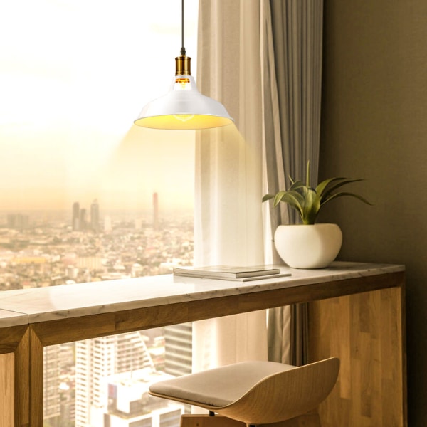 E27 Takpendel Ljusarmatur Modern Hängande Lampa Vit Metall Kandelaber Lampskärm