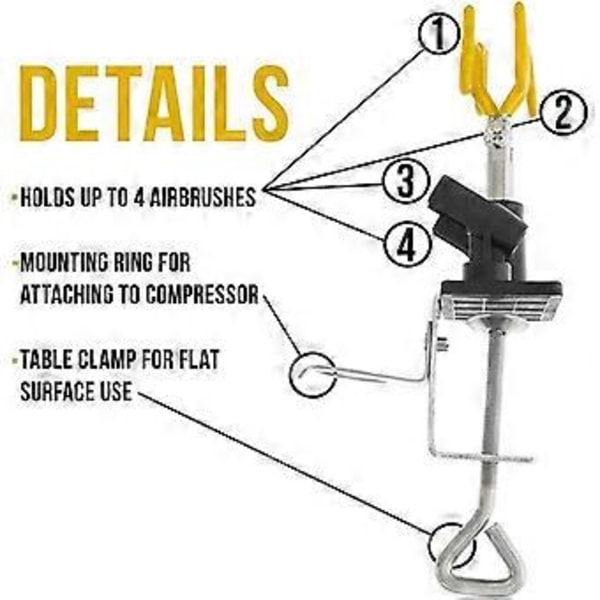 Airbrush Holder Clamp-on Stand Kit 4 Mount Airbrush Bordplade Bænk Station til Airbrush 360 Graders Drejelig Tilt Sæt
