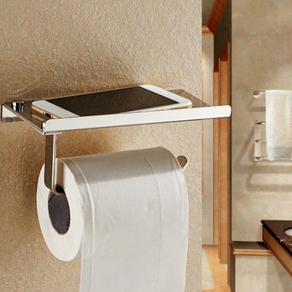 Toiletpapirholder uden boring, toiletpapirholder, badeværelsesinstallationer, spejpoleret, 304 rustfrit stål vægmonteret WC-papirholder f
